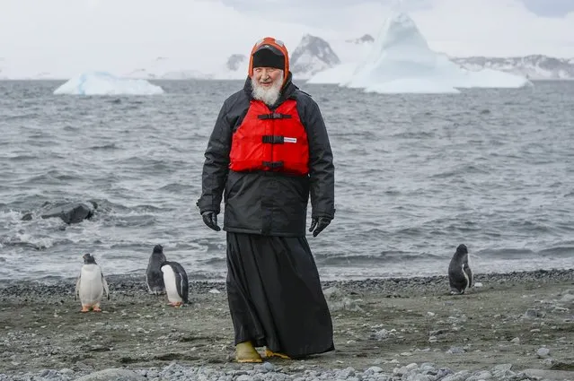 In this Wednesday, February 17, 2016 photo Russian Orthodox Church Patriarch Krill poses at the Bellingshausen station at King George Island of Waterloo, Antarctica. (Photo by Igor Palkin/Russian Orthodox Church Press Service photo via AP Photo)