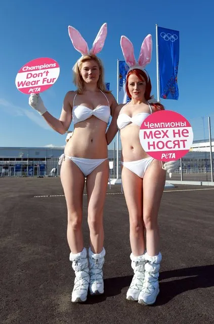Two PETA Supporters protest against the wearing of fur at the Olympic Park in Sochi, Russia, on February 4, 2014. (Photo by David Davies/PA Wire)