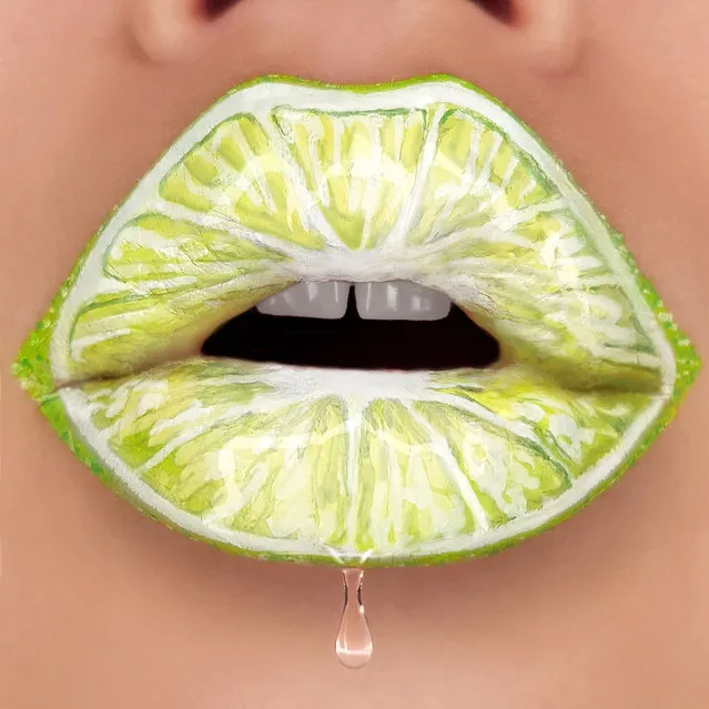 Tutushka's lipstick art work on her lips showing a lime. (Photo by Tutushka Matviienko/Caters News Agency)