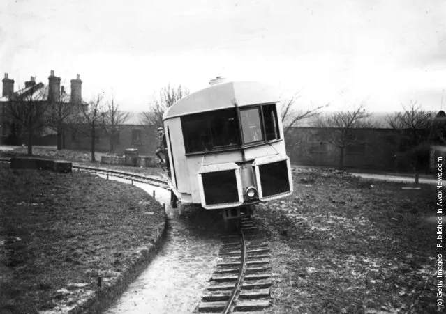 1910:  A demonstration of the Brennan Mono-rail, designed by Louis Brennan