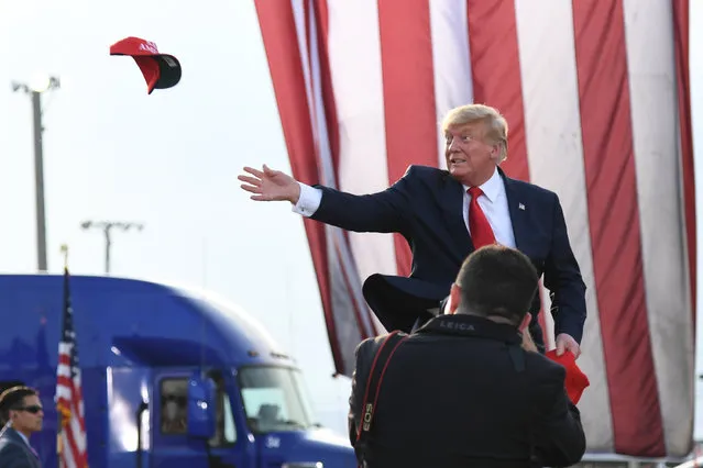 Donald Trump arrives to give remarks during a Save America Rally with former US President Donald Trump at the Adams County Fairgrounds on June 25, 2022 in Mendon, Illinois. Trump will be stumping for Rep. Mary Miller in an Illinois congressional primary and it will be Trump's first rally since the United States Supreme Court struck down Roe v. Wade on Friday. (Photo by Michael B. Thomas/Getty Images)