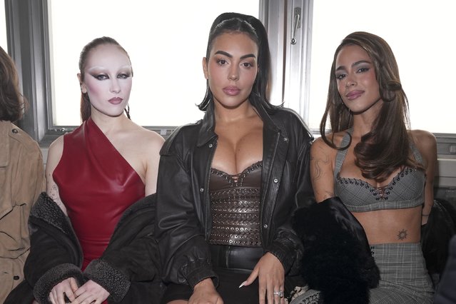 American singer-songwriter Chappell Roan, from left, Argentine-Spanish model Georgina Rodriguez and Argentine singer and actress Tini attend the Ludovic de Saint Sernin Fall/Winter 2025-2026 Womenswear collection presented in Paris, Saturday, March 8, 2025. (Photo by Scott A Garfitt/Invision/AP Photo)