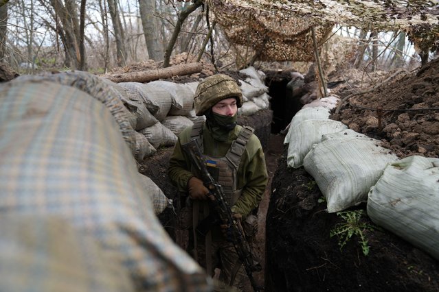 A young Ukrainian soldier from the 127th Brigade in the trenches near the border with Russia on April 18, 2025. (Photo by David Allignon/ZUMA Press Wire/Rex Features/Shutterstock)