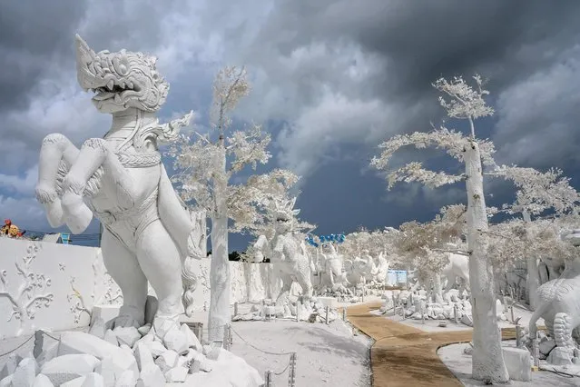 This photograph taken on September 2, 2020 shows sculptures of mythical creatures made of white sand imitating ice in the “Frost Magical Ice of Siam” park outside Pattaya. (Photo by Mladen Antonov/AFP Photo) 