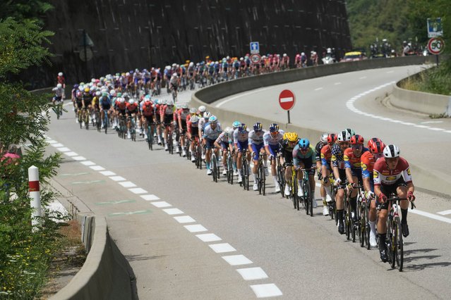 Team Lidl Trek riders ride during the eighteenth stage of the Tour de France cycling race over 171.5 kilometers (106.6 miles) with start in Vif and finish in Courchevel Col de la Loze, France, Thursday, July 24, 2025. (Photo by Thibault Camus/AP Photo)