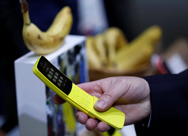 The new Nokia 8110 is displayed during the Mobile World Congress in Barcelona, Spain, February 25, 2018. (Photo by Yves Herman/Reuters)
