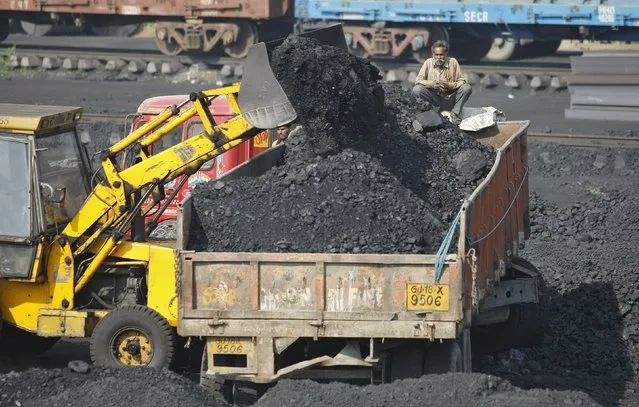 A worker sits on a truck being loaded with coal at a railway coal yard on the outskirts of Ahmedabad, India, in this November 25, 2013 file photo. (Photo by Amit Dave/Reuters)