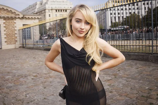 American singer and actress Sabrina Carpenter arrives for the Givenchy Spring/Summer 2024 womenswear fashion collection presented Thursday, September 28, 2023 in Paris. (Photo by Vianney Le Caer/AP Photo)