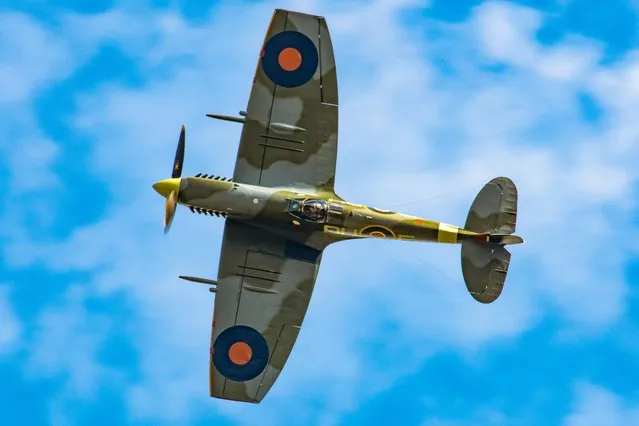 Spitfires took to the skies above Bedfordshire on Sunday, May 2, 2021 for their first public airshow of the year, hosted by the Shuttleworth Collection in Biggleswade, England. (Photo by Caroline Haycock/Bav Media)