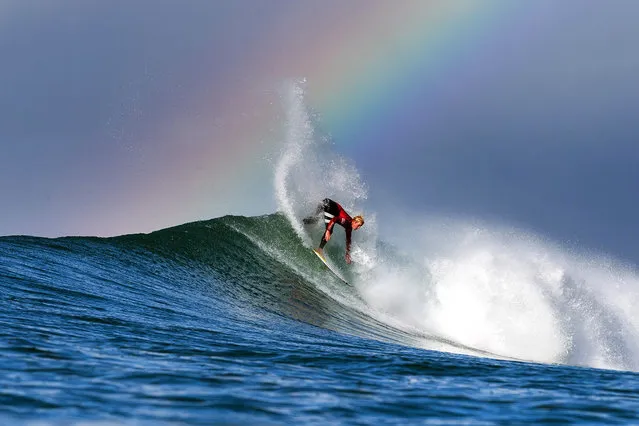 Nat Young of the United States advanced to Round 3 of the JBay Open after winning his Round 2 heat on July 13, 2015 in Jeffreys Bay, South Africa. (Photo by Kelly Cestari/WSL via Getty Images)