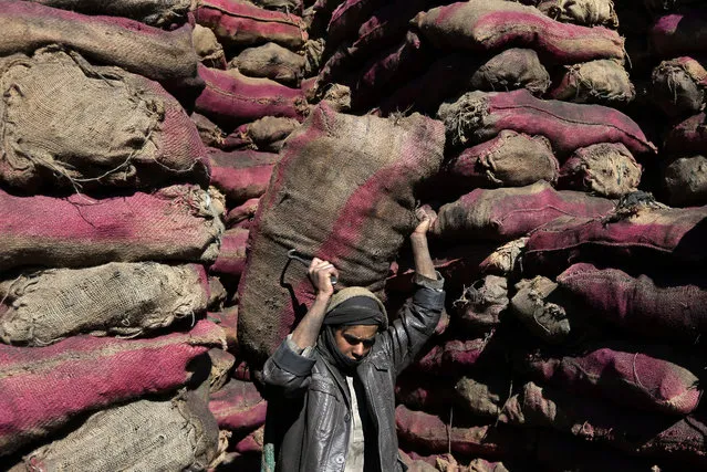 An Afghan laborer works at a charcoal shop in Kabul, Afghanistan, Monday, November 16, 2015. In the winter, prices of wood and charcoal rise among all other necessities for Afghans. (Photo by Rahmat Gul/AP Photo)