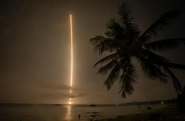 China successfully launched a Long March-7 carrier rocket into remote 2 from the Wenchang Space Launch Site in Wenchang, south China's Hainan Province, March 12, 2021, at 1:51 am. The carrier rocket, developed from the Long March 7 carrier rocket, is designed to launch satellites in geosynchronous orbit with a carrying capacity of no less than 7 tons. The Jianjin-9 satellite will be used for in-orbit verification tests of new technologies such as space environment monitoring. (Photo by Costfoto/Barcroft Media via Getty Images)