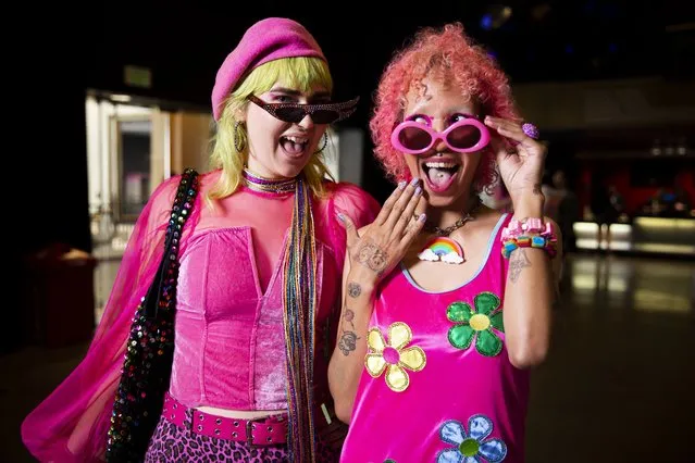 From left, Cierra Fraser, 28, Los Angeles, a nanny, and Joslin Farley, 28, Los Angeles, a barista, poses in the outfits they wore to see the movie “Barbie” at TCL Chinese Theater in Los Angeles, California, on July 22, 2023. “I just knew that it was in good hands. I knew we were not gonna get a stereotypical barbie movie. I knew it was gonna be exactly what the people needed”, said Farley. (Photo by Jenna Schoenefeld for The Washington Post)