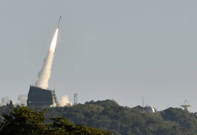 Japan Aerospace Exploration Agency's SS-520 satellite launches at its Uchinoura Space Center in Kimotsuki, Kagoshima Prefecture, Japan, in this photo taken by Kyodo January 15, 2017. (Photo by Reuters/Kyodo News)