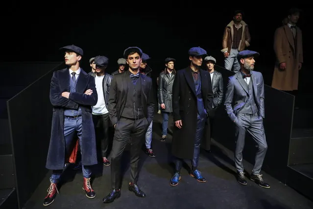 Models display creations by Portuguese designer Nuno Gama on the last day of the Lisbon Fashion Week, at the Carlos Lopes Pavillion in Lisbon, Portugal, 10 March 2019. (Photo by Miguel A. Lopes/EPA/EFE)