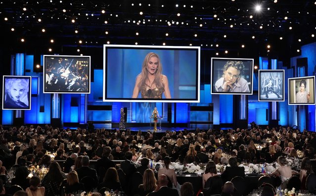 Honoree Nicole Kidman speaks from the stage during the 49th AFI Life Achievement Award tribute to her, at the Dolby Theatre in Los Angeles, April 27, 2024. (Photo by Chris Pizzello/AP Photo)