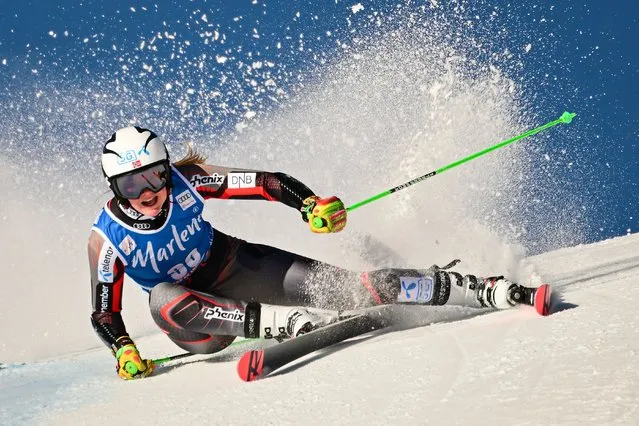 Norway's Thea Louise Stjernesund competes in the first run of the Women's Giant Slalom event as part of the FIS Alpine World Ski Championships in Kronplatz, Italian Alps, on January 25, 2022. (Photo by Jure Makovec/AFP Photo)