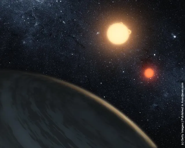 The newly-discovered gaseous planet Kepler-16b orbits it's two stars