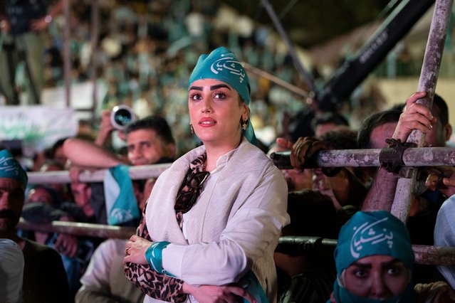 A supporter of Masoud Pezeshkian, the reformist candidate for Iran’s presidential election, attends a campaign rally in Tehran, Iran on July 6, 2024. (Photo by Sobhan Farajvan/Pacific Press/Rex Features/Shutterstock)