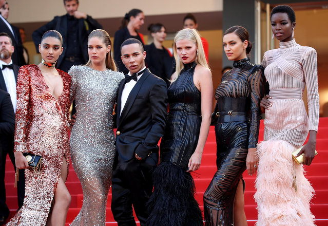 (L-R) Neelam Gill, Doutzen Kroes, Olivier Rousteing, Lara Stone, Irina Shayk and Maria Borges attend the “The Beguiled” screening during the 70th annual Cannes Film Festival at Palais des Festivals on May 24, 2017 in Cannes, France. (Photo by Chris Jackson/Getty Images)