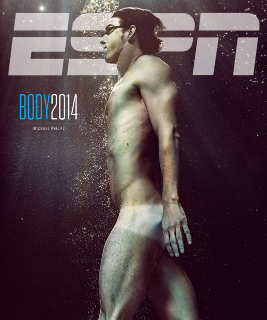 Michael Phelps photographed by Carlos Serrao for ESPN The Magazine. The sixth annual edition of ESPN The Magazine’s The Body Issue will feature 22 athletes posing nude, including five-time Wimbledon champion Venus Williams, 18-time Olympic gold medalist Michael Phelps, Seattle Seahawks running back Marshawn Lynch, Texas Rangers first baseman Prince Fielder and Oklahoma City Thunder forward Serge Ibaka. (Photo by Carlos Serrao for ESPN The Magazine Body Issue)