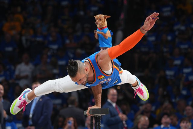 Christian and Scooby perform during half time of the game between the Indiana Pacers and the Oklahoma City Thunder during Game Two of the 2025 NBA Finals on June 8, 2025 at Paycom Center in Oklahoma City, Oklahoma. (Photo by Jesse D. Garrabrant/NBAE via Getty Images)