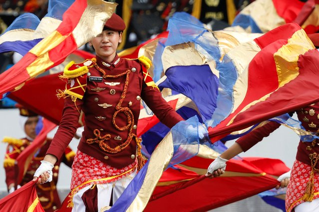 An Indonesian police personnel performs during a ceremony to mark the 79th anniversary of Indonesia's National Police at the National Monument in Jakarta, Indonesia, on July 1, 2025. (Photo by Ajeng Dinar Ulfiana/Reuters)
