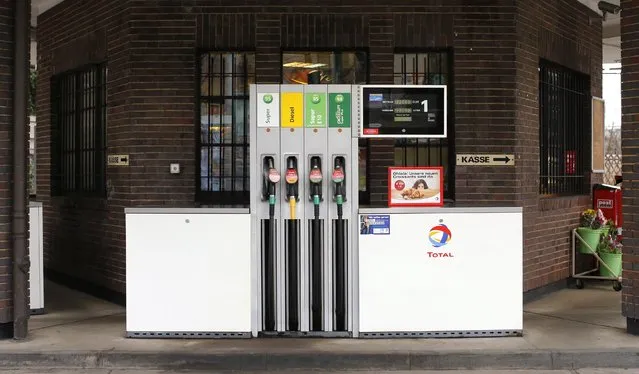 Fuel pumps are seen at a Total petrol station on Bautzener Strasse, built in 1925, in Dresden, January 12, 2015. (Photo by Fabrizio Bensch/Reuters)