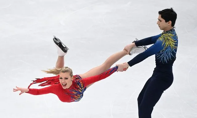 Canada's Marjorie Lajoie and Zachary Lagha perform during the free ice dance skating event at the ISU World Figure Skating Championships in Stockholm on March 27, 2021. (Photo by Jonathan Nackstrand/AFP Photo)