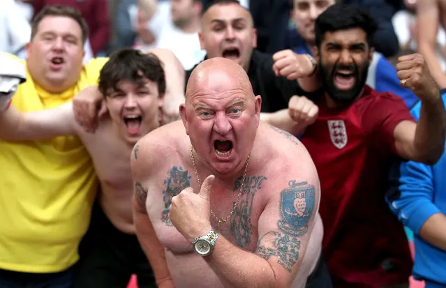 England fans celebrate after the UEFA Euro 2020 round of 16 match at Wembley Stadium, London, United Kingdom on Tuesday, June 29, 2021. (Photo by Nick Potts/PA Images via Getty Images)