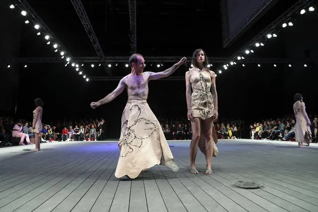 Models present creations by Portuguese fashion designer Olga Noronha on the last day of the Lisbon Fashion Week, at Carlos Lopes Pavillion in Lisbon, Portugal, 10 March 2019. (Photo by Miguel A. Lopes/EPA/EFE)