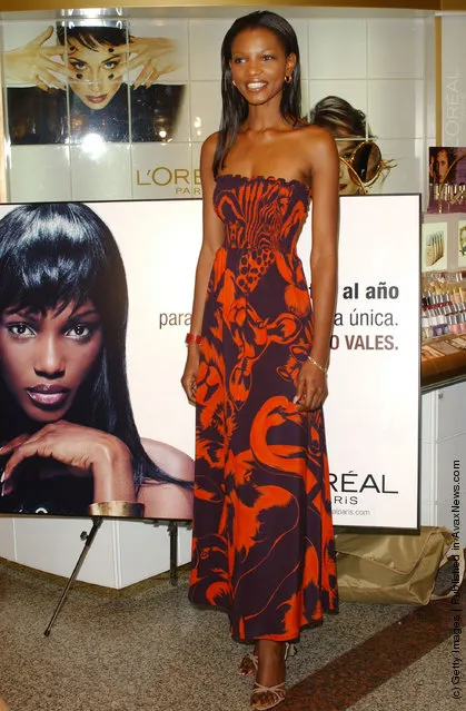 Miss World, Nigerian Agbani Darego, attends the presentation of a new line of L'oreal cosmetics at El Corte Ingles September 13, 2002 in Madrid, Spain