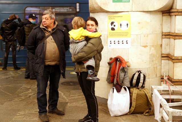 People take shelter in a subway station, after Russian President Vladimir Putin authorized a military operation in eastern Ukraine, in Kyiv, Ukraine on February 24, 2022. (Photo by Valentyn Ogirenko/Reuters)