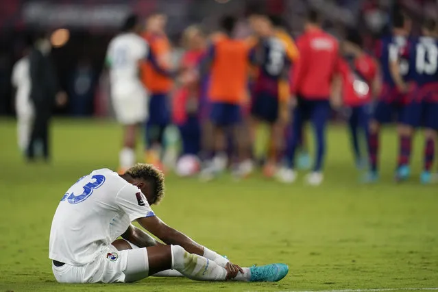Panama's Michael Murillo reacts after his team lost to the United States during a FIFA World Cup qualifying soccer match, Sunday, March 27, 2022, in Orlando, Fla. The U.S. won 5-1. (Photo by Julio Cortez/AP Photo)