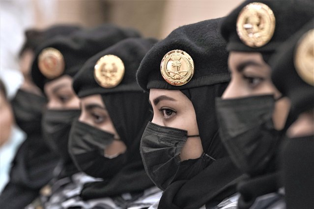 Saudi policewomen attend the Hajj security press conference at 911 headquarters in Mecca, Saudi Arabia, Friday, June 23, 2023. Muslim pilgrims are converging on Saudi Arabia's holy city of Mecca for the largest hajj since the coronavirus pandemic severely curtailed access to one of Islam's five pillars. (Photo by Amr Nabil/AP Photo)