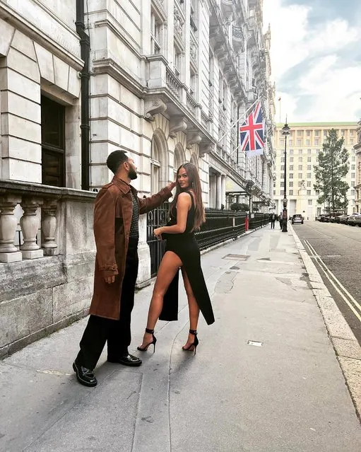 American singer-songwriter John Legend and American model and television personality Chrissy Teigen give a leggy look in London on May 23, 2022. (Photo by chrissyteigen/Instagram)
