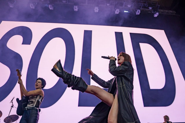 American indie pop band MUNA plays a set at the All Things Go festival in Columbia, Maryland, on September 29, 2024. (Photo by Allison Robbert for The Washington Post)