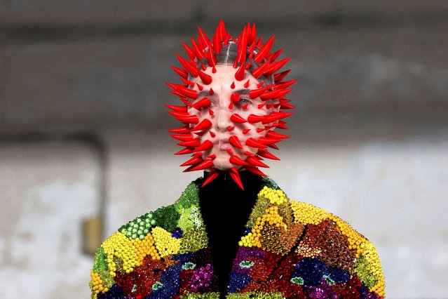 A model presents a creation by designer Kevin Germanier as part of his Spring/Summer 2024 Women's ready-to-wear collection show for his label Germanier at Paris Fashion Week in Paris, France on September 26, 2023. (Photo by Stephanie Lecocq/Reuters)