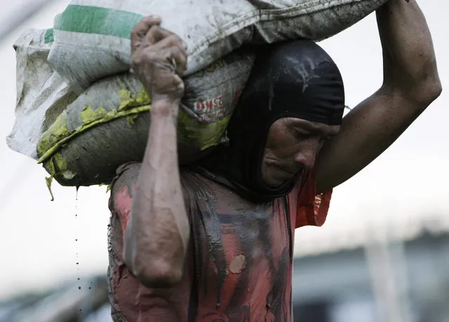 A Filipino laborer carries sacks in Pasig city, east of Manila, Philippines, 14 September 2015. According to a new report based on a survey by private Philippines pollster Social Weather Stations (SWS), the number of jobless Filipinos has increased by around 1.5 million in the second quarter of 2015 despite higher economic growth. (Photo by Francis R. Malasig/EPA)