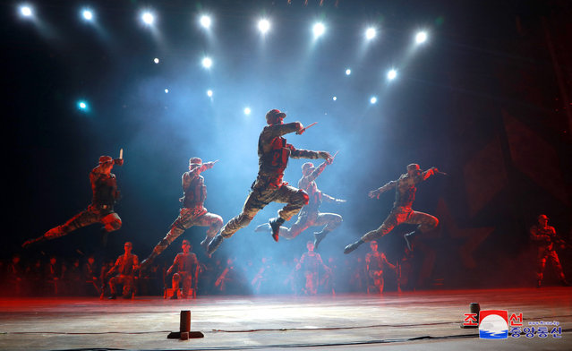 This picture taken on February 8, 2025 and released from North Korea's official Korean Central News Agency (KCNA) via KNS on February 10, 2025 shows a musical dance performance to mark the 77th anniversary of the founding of the Korean People's Army, at the April 25 Cultural Centre in Pyongyang. (Photo by KCNA via KNS/AFP Photo)