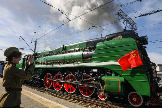 The Victory Train departs from Rizhsky Railway Station as part of the events marking the 73 rd anniversary of the victory over Nazi Germany in the Great Patriotic War of 1941-1945, the Eastern Front of World War II in Moscow, Russia on May 9, 2018. The train hauled by two P36 class steam locomotives is to make a journey from Moscow to Dubosekovo. (Photo by Mikhail Pochuyev/TASS)