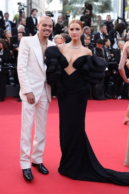 US actor Evan Ross and his wife Ashlee Simpson attend the “Firebrand (Le Jeu De La Reine)” red carpet during the 76th annual Cannes film festival at Palais des Festivals on May 21, 2023 in Cannes, France. (Photo by Andreas Rentz/Getty Images)