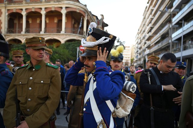 Students of military academies dressed in vintage uniforms take part in the parade to celebrate the country's entry into World War II after it refused to align itself with a belligerent fascist Italy in 1940, in Thessaloniki, northern Greece, Monday, October 28, 2024. (Photo by Giannis Papanikos/AP Photo)