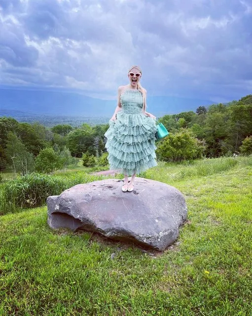 American actress Emma Roberts strikes a silly pose on a rock in the last decade of June 2023. (Photo by emmaroberts/Instagram)