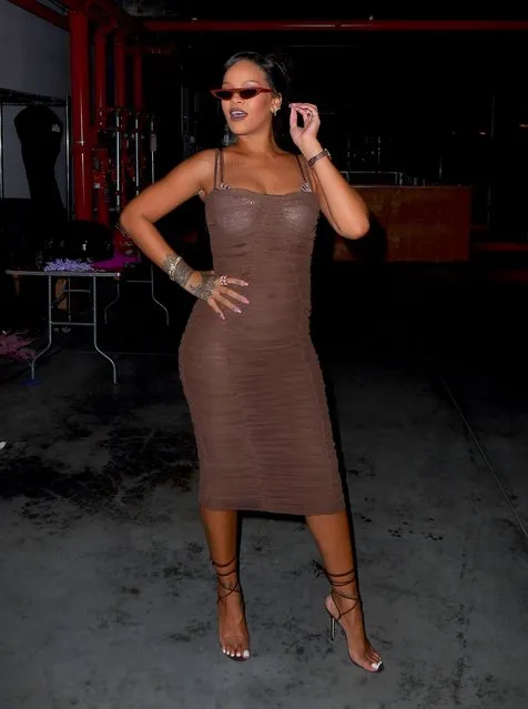 Rihanna poses backstage for the Savage X Fenty Fall/Winter 2018 fashion show during NYFW at the Brooklyn Navy Yard on September 12, 2018 in Brooklyn, NY. (Photo by Splash News and Pictures)