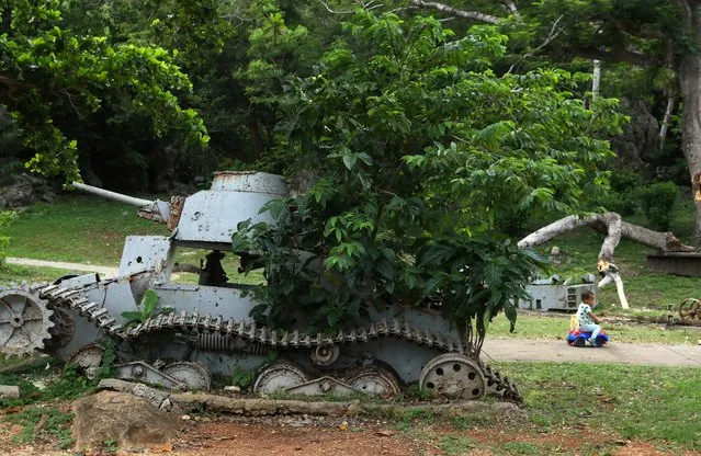Debris of the Imperial Japanese Navy Type 95 Ha-Go tank remain on August 28, 2016 in Saipan, Northern Mariana Islands. (Photo by The Asahi Shimbun via Getty Images)
