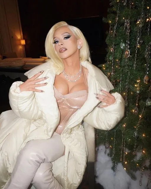 American singer-songwriter Christina Aguilera, 43, donned a plunging nude top paired with an ice-cold stare in the first decade of January 2024. (Photo by xtina/Instagram)