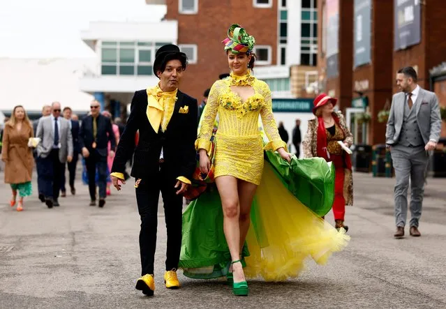 Racegoers are seen on Ladies Day ahead of the races at Aintree Racecourse in Liverpool, Britain on April 14, 2023. (Photo by Jason Cairnduff/Reuters)