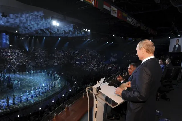 Russian President Vladimir Putin speaks at the opening ceremony for the 16th FINA World Championships in Kazan, Russia, July 24, 2015. (Photo by Mikhail Klimentyev/Reuters/RIA Novosti/Kremlin)