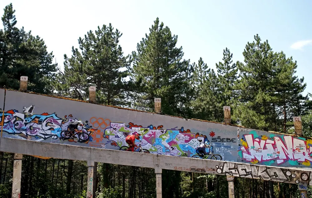 Downhill Bikers on the Disused Olympic Bobsled Track
